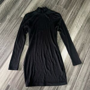 Black Body Con High Neck Long Sleeve Dress